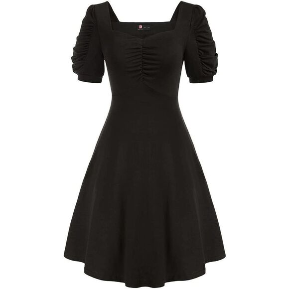 🖤 NWT Pinup Vintage Retro 1950s Puff Sleeve Classy Little Black Dress SIZE XXL - Picture 1 of 14